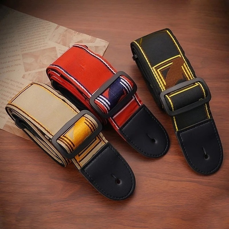 Leather Classic Strap - 1pc 刺繍ギターストラップ革アコースティックエレキギター拡幅ストラップフォーククラシック木製ギターショルダーベルト