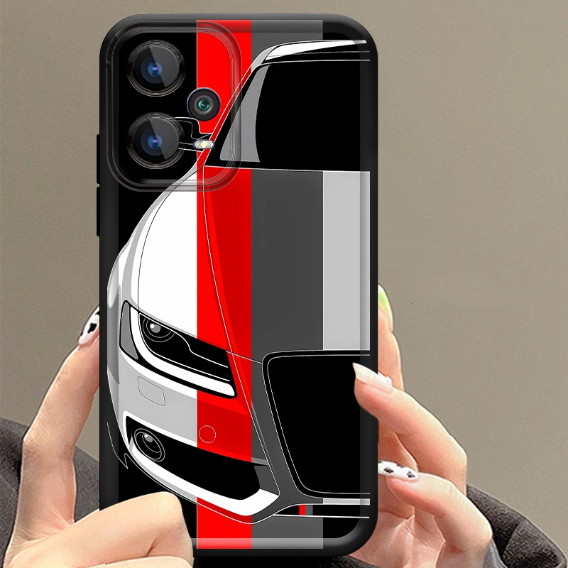 Xiaomi Redmi Note 13 - Redmi Note 15、14、13、12、11 PRO 5G、4G対応。赤と白の車柄が描かれた、柔らかい素材のスマートフォンケース。保護カバーとしても使用可能。