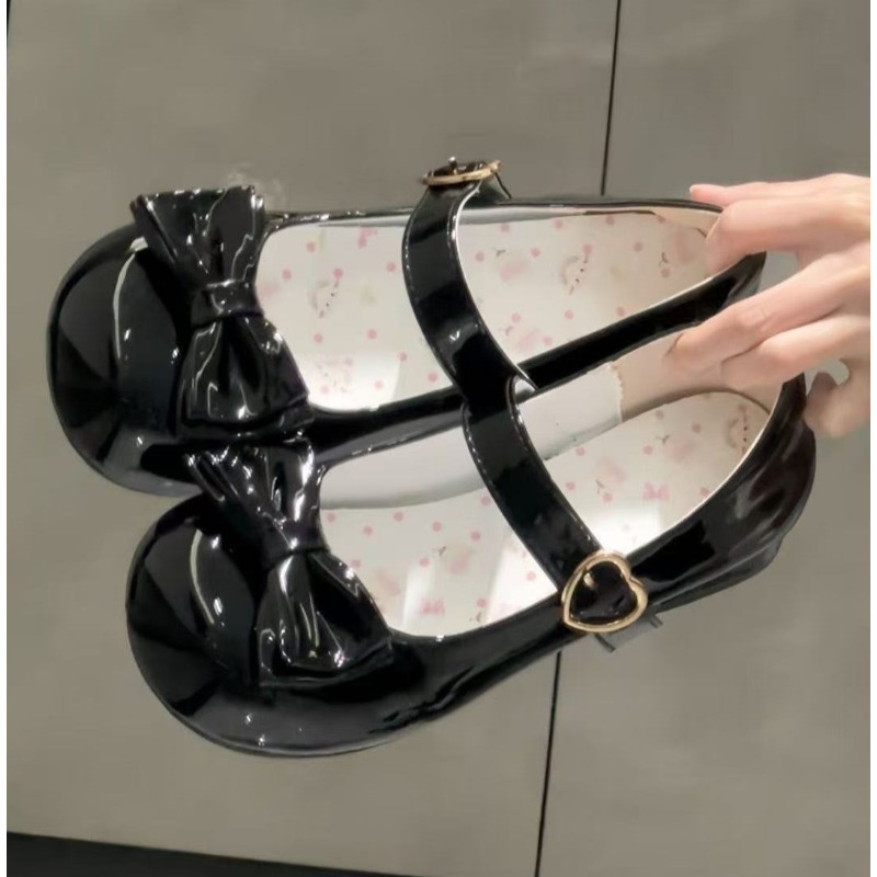 Leather Classic Strap - 甘いキュートなスタイルの弓ロリータシューズクラシックラウンドヘッド浅口シングルシューズ女性メアリージェーンス小さな革靴ザパトスムジェ