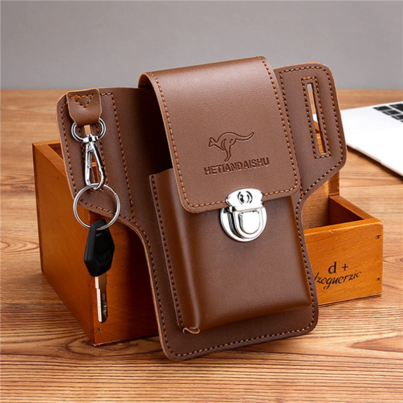 Leather Classic Strap - 男性用携帯電話ベルトバッグ、携帯電話ループホルスター、携帯電話ポーチ財布、高品質多機能PUレザー携帯電話ケース