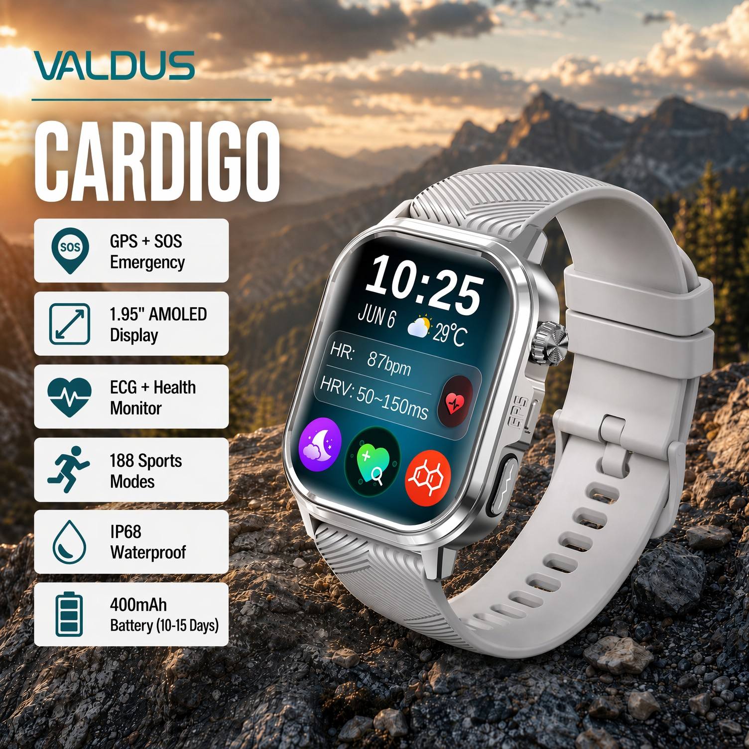 Smartwatch Custom - VALDUS CARDIGO メンズ レディース ECG 健康スマートウォッチ