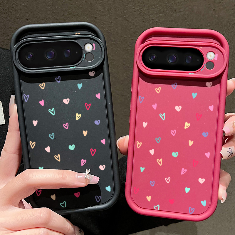 カラフルな小さなハート柄ソフトケース Google Pixe - Google Pixel 9 のレビューと価格