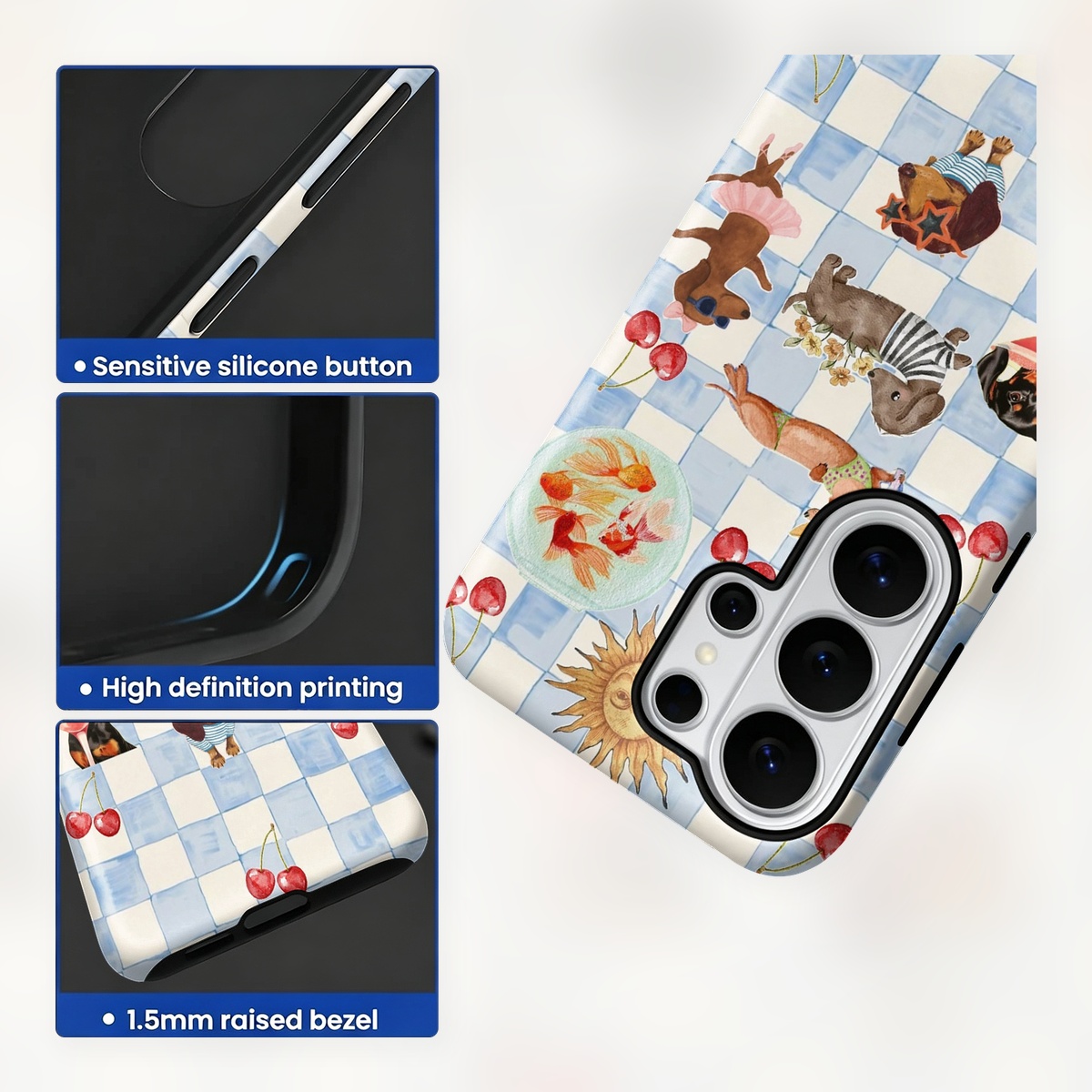 「Funny Dogs」の夏用2層構造のスマートフォンケース - Samsung Galaxy S24 のレビューと価格
